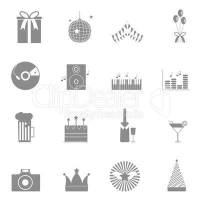 party and celebration icons set on white background