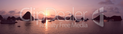 purple sunset in halong bay, panorama