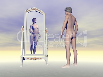 male wishing of being female - 3d render