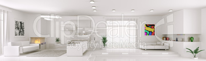 white apartment panorama interior 3d render