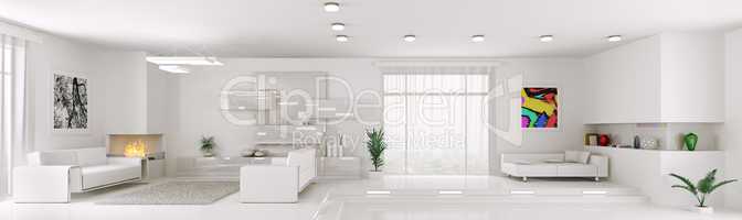 white apartment panorama interior 3d render