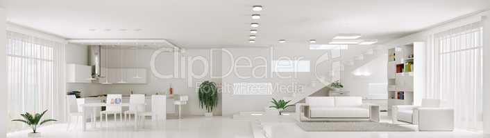 interior of white apartment panorama 3d render