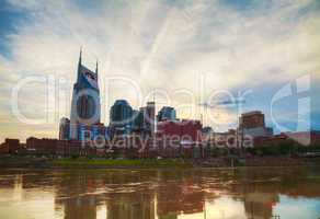 downtown nashville cityscape in the evening