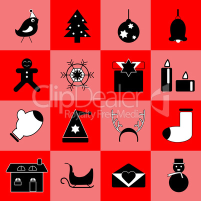 christmas black icons on red background