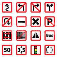 traffic sign icons in square shape