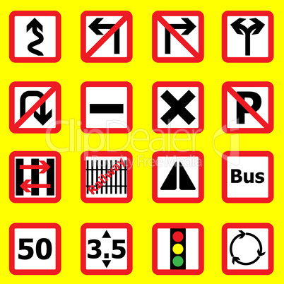 traffic sign icons on yellow background
