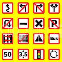 traffic sign icons on yellow background