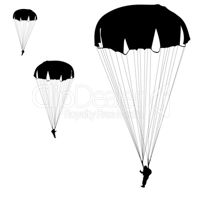 skydiver, silhouettes parachuting vector illustration