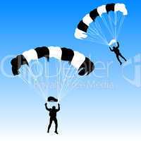 skydiver, silhouettes parachuting vector illustration