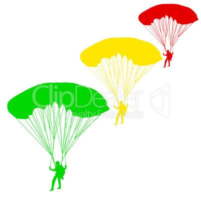 skydiver, silhouettes parachuting vector illustration