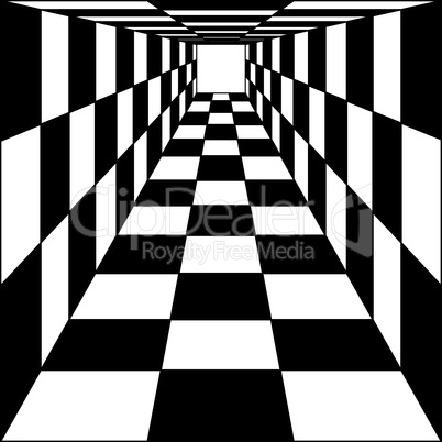 abstract background, chess corridor tunnel. vector illustration.