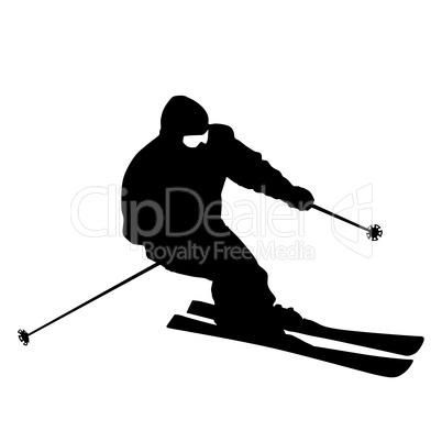 mountain skier  speeding down slope. vector sport silhouette.