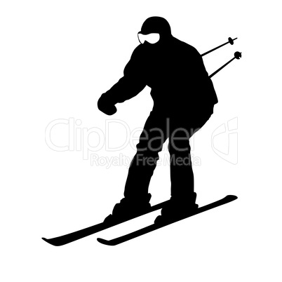 mountain skier  speeding down slope. vector sport silhouette.