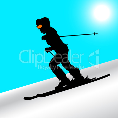 mountain skier  speeding down slope. vector sport silhouette.