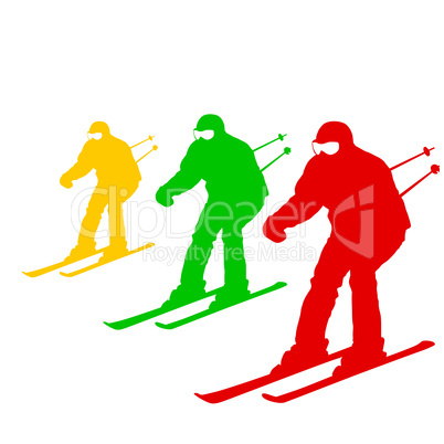 mountain skier  speeding down slope. vector sport silhouette.