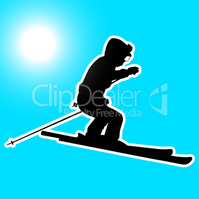 mountain skier  speeding down slope. vector sport silhouette.