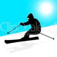 mountain skier  speeding down slope. vector sport silhouette.