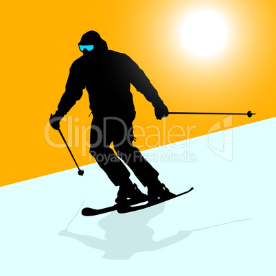 mountain skier  speeding down slope. vector sport silhouette.