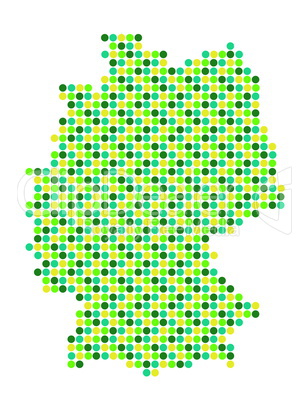 Deutschlandkarte aus grünen, gelben und blauen Punkten