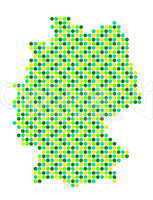 Deutschlandkarte aus grünen, gelben und blauen Punkten