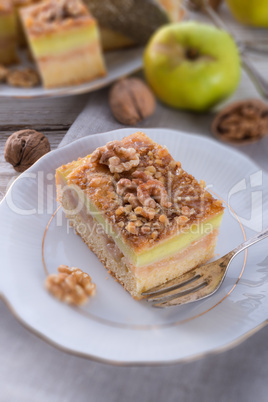 apple strudel with vanilla pudding and nuts