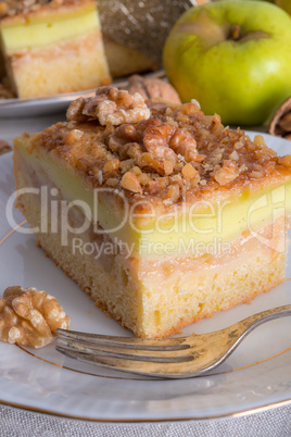 apple strudel with vanilla pudding and nuts