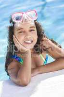african american mixed race girl child in swimming pool