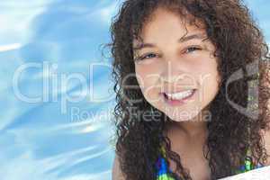 african american mixed race girl child in swimming pool