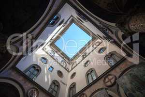 internal court yard sky view of palazzo vecchio in florence