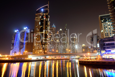 the night illumination at dubai marina, dubai, uae