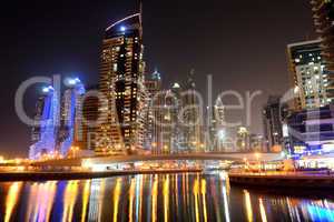 the night illumination at dubai marina, dubai, uae