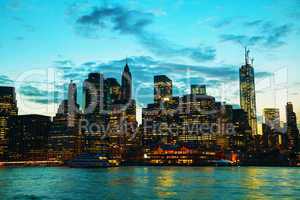 new york city cityscape at sunset