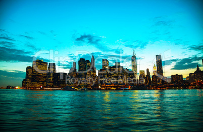 new york city cityscape at sunset