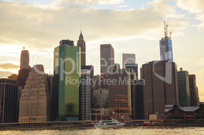 new york city skyscrapers at sunset