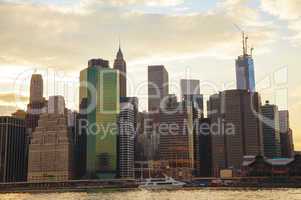 new york city skyscrapers at sunset