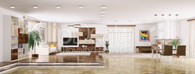 interior of modern apartment panorama 3d render