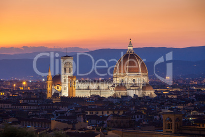 sunst view of cathedral santa maria del fiore, florence