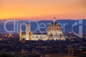 sunst view of cathedral santa maria del fiore, florence