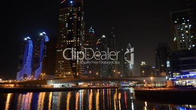 The night illumination of Dubai Marina, UAE