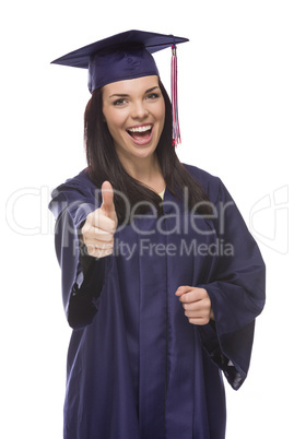 mixed race graduate in cap and gown with thumbs up