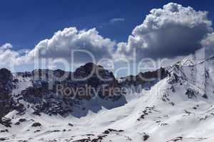 snow mountains and blue sky with cloud in nice day