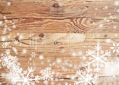 altes Holz  mit Schneeflocken