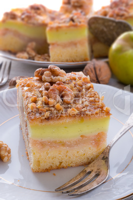 .apple strudel with vanilla pudding and nuts