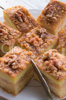 .apple strudel with vanilla pudding and nuts