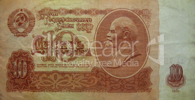 ten roubles ussr isolated on the white background