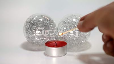 Xmas decoration glass balls and candle
