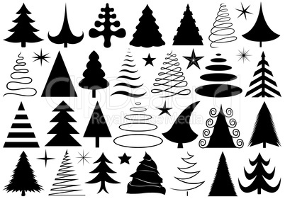 Set of different Christmas trees