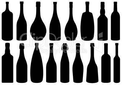 Set of different glass bottles
