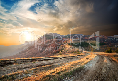 Sunrise in autumn mountains