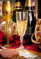 A Glass of Champagne on a decorated Christmas day dinner table